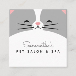 Cute Grey Cat Kitten Face Pet Care Salon & Spa Fun Square Business Card