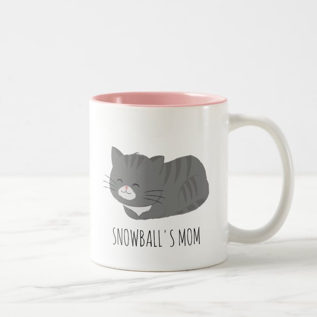Cute Grey Cat Personalised Mug (Right)