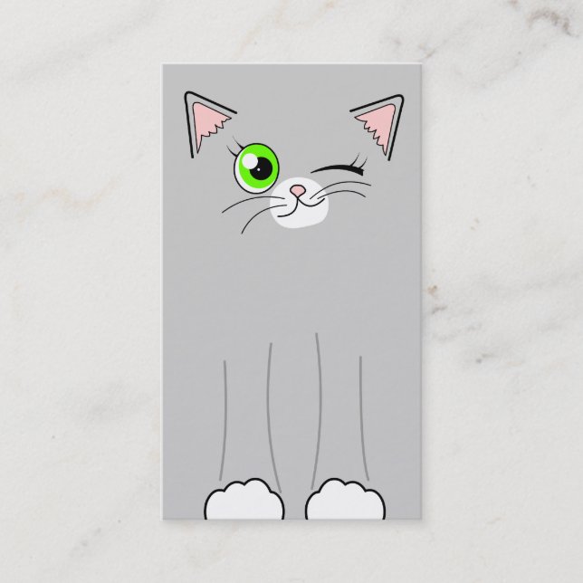 Cute Grey Cat Pet Sitting Services Business Cards (Front)