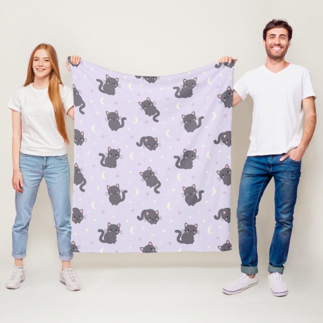 Cute Grey Cat Purple Fleece Blanket (In Situ)