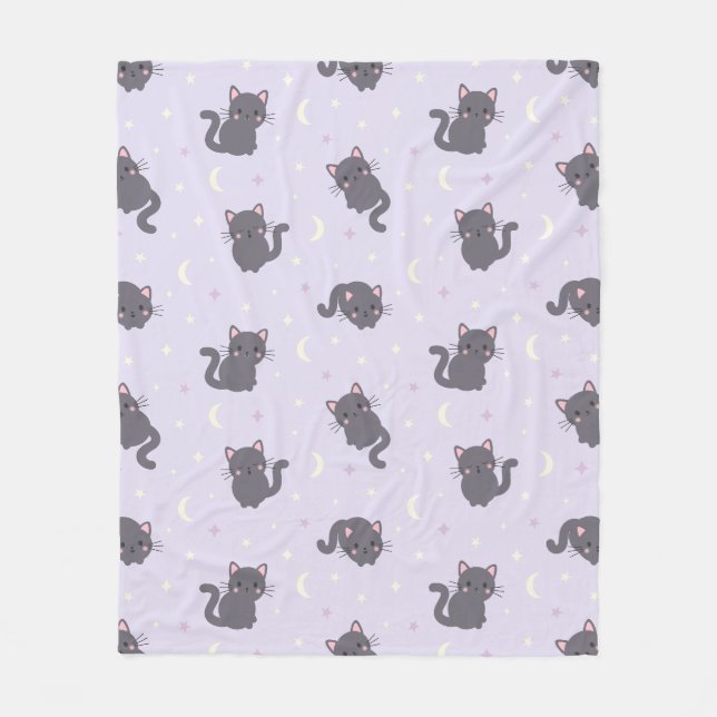 Cute Grey Cat Purple Fleece Blanket (Front)