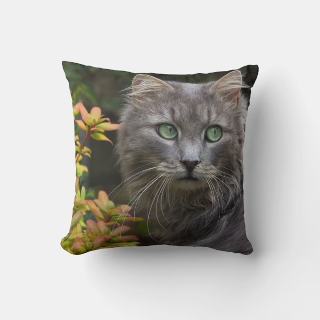 Cute Grey Cat Throw Pillow (Front)