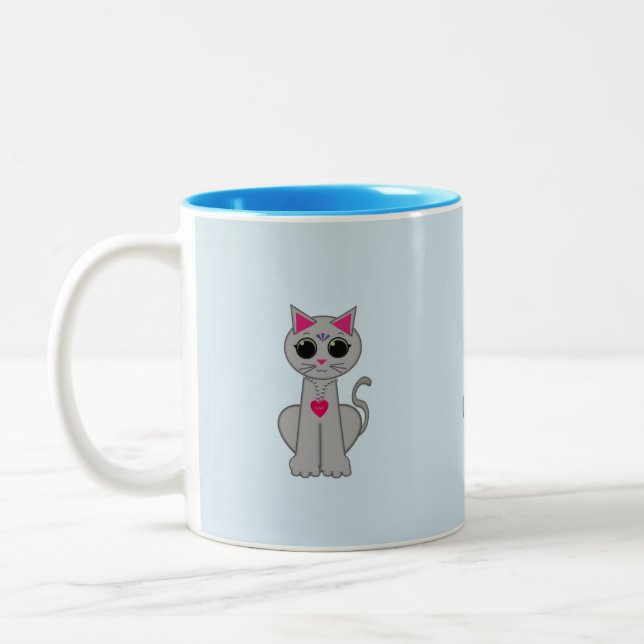 Cute grey cat Two-Tone coffee mug (Left)