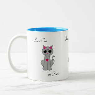 Cute Grey Cat Two-Tone Coffee Mug