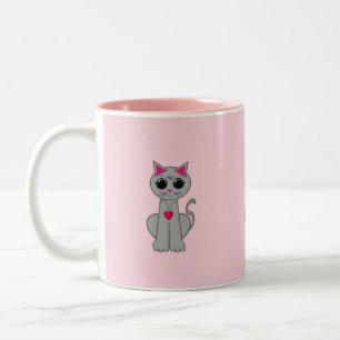 Cute grey cat Two-Tone coffee mug