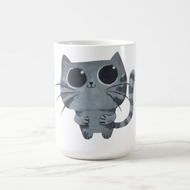 Cute Grey Cat with big black eyes Coffee Mug (Center)