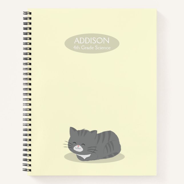Cute Grey Cat Yellow Spiral Notebook (Front)