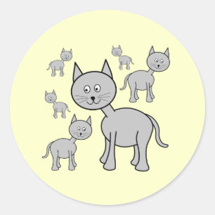 Cute Grey Cats. Cartoon on Cream. Classic Round Sticker