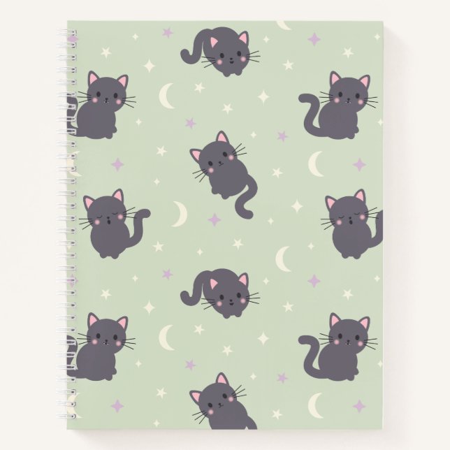 Cute Grey Cats Sage Spiral Notebook (Front)