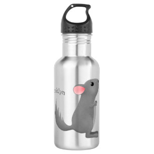 Cute grey chinchilla cartoon illustration 532 ml water bottle