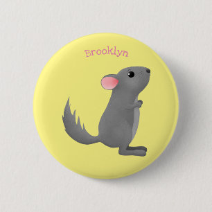 Cute grey chinchilla cartoon illustration 6 cm round badge
