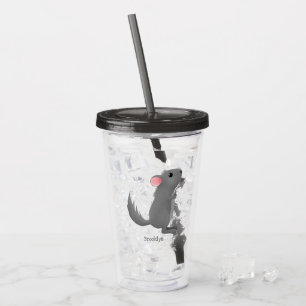 Cute grey chinchilla cartoon illustration acrylic tumbler