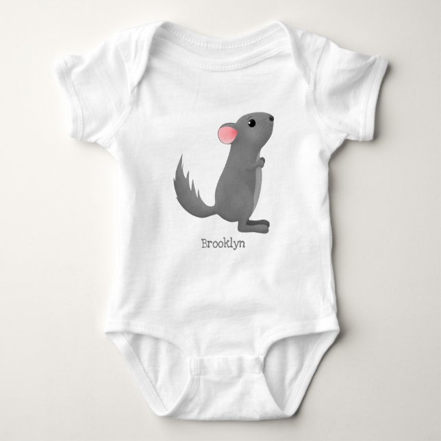 Cute grey chinchilla cartoon illustration baby bodysuit (Front)