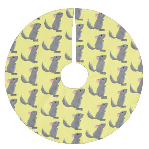 Cute grey chinchilla cartoon illustration brushed polyester tree skirt