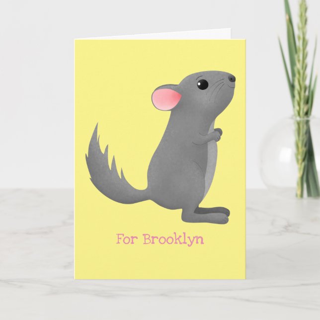 Cute grey chinchilla cartoon illustration card (Front)
