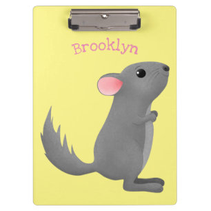 Cute grey chinchilla cartoon illustration clipboard