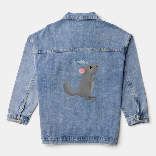 Cute grey chinchilla cartoon illustration  denim jacket
