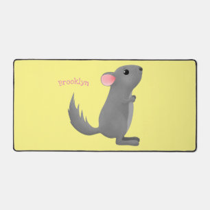 Cute grey chinchilla cartoon illustration desk mat