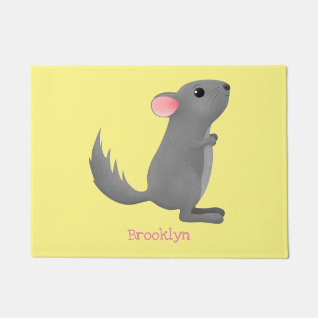 Cute grey chinchilla cartoon illustration  doormat (Front)