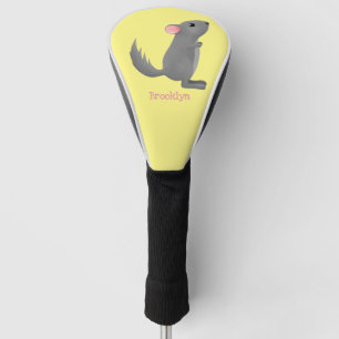 Cute grey chinchilla cartoon illustration golf head cover