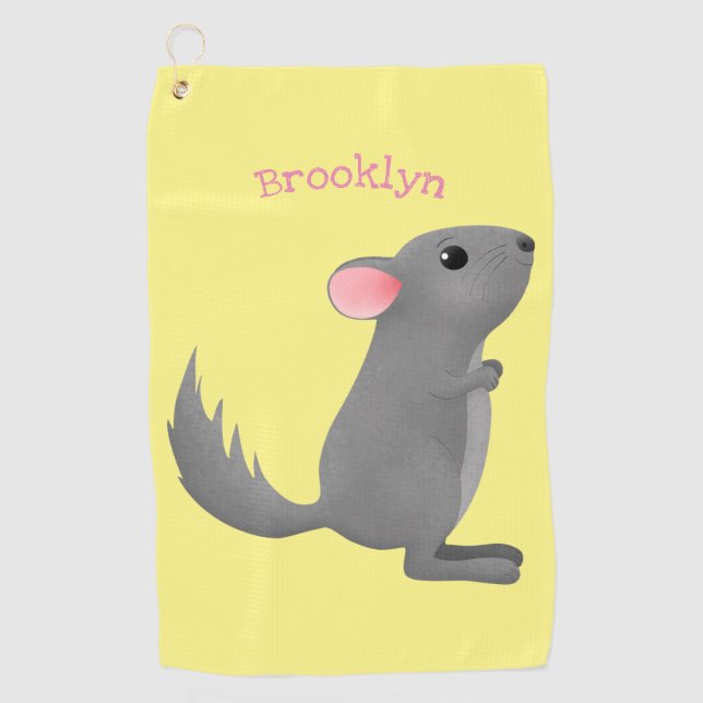 Cute grey chinchilla cartoon illustration golf towel (Front)