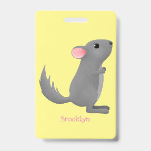 Cute grey chinchilla cartoon illustration ID badge