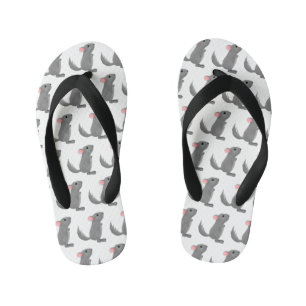 Cute grey chinchilla cartoon illustration kid's jandals