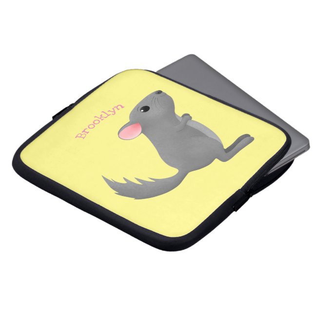 Cute grey chinchilla cartoon illustration  laptop sleeve (Front Top)