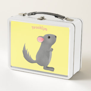 Cute grey chinchilla cartoon illustration metal lunch box