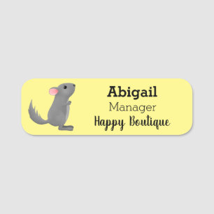 Cute grey chinchilla cartoon illustration  name tag