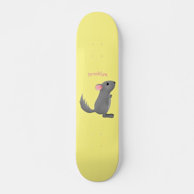 Cute grey chinchilla cartoon illustration  skateboard (Front)