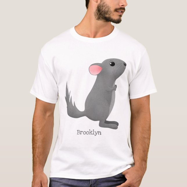 Cute grey chinchilla cartoon illustration T-Shirt (Front)
