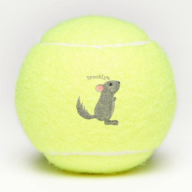 Cute grey chinchilla cartoon illustration  tennis balls (Front)