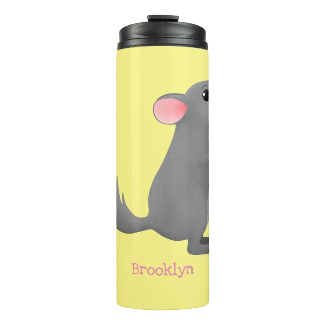 Cute grey chinchilla cartoon illustration thermal tumbler (Front)