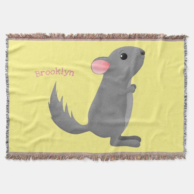 Cute grey chinchilla cartoon illustration  throw blanket (Front)