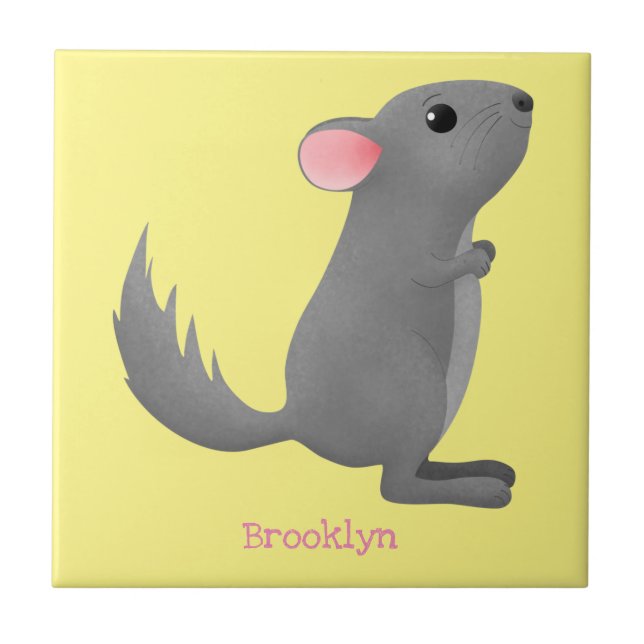 Cute grey chinchilla cartoon illustration tile (Front)