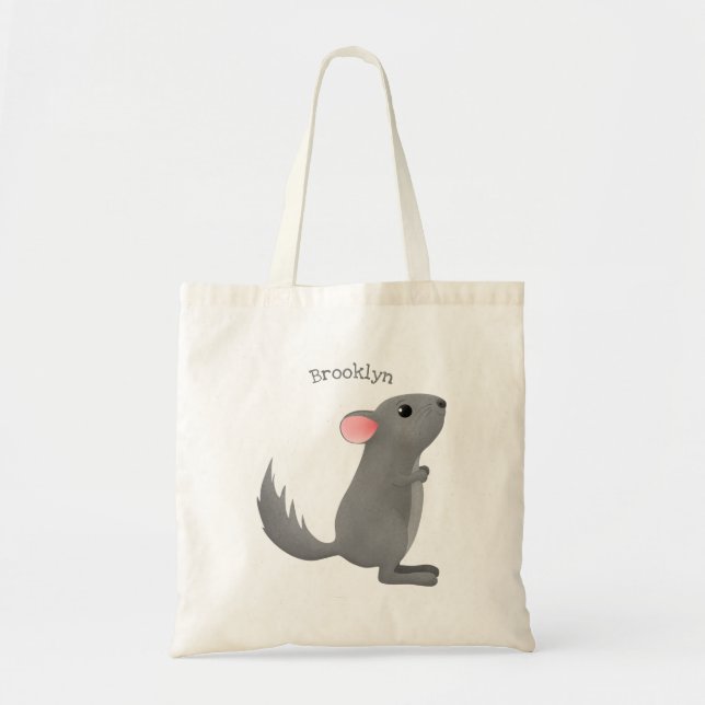 Cute grey chinchilla cartoon illustration tote bag (Front)