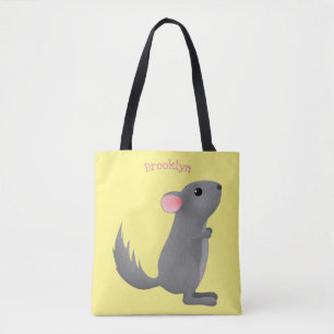 Cute grey chinchilla cartoon illustration tote bag