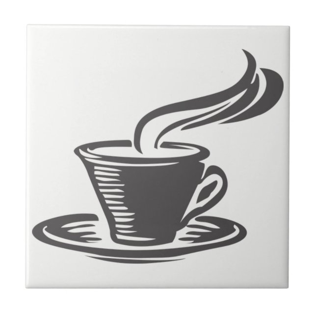 Cute Grey Coffee Cup Kitchen Graphic Design Tile (Front)