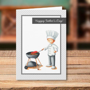 Cute Grey Dad Cooking Barbecue Father's Day Holiday Card