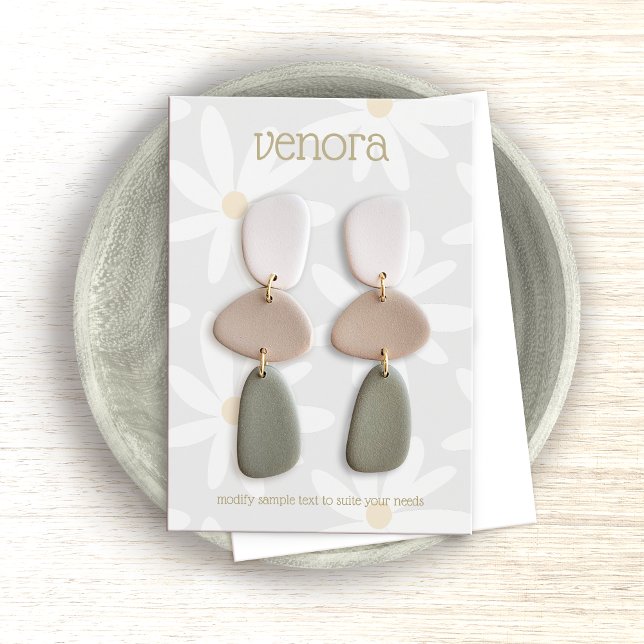 Cute Grey Daisy Floral Earring Display Card (Creator Uploaded)