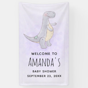 Cute Grey Dinosaur Toy Watercolor Baby Shower Banner