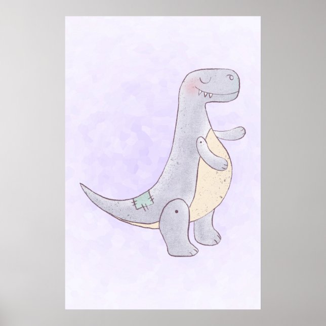 Cute Grey Dinosaur Toy Watercolor  Poster (Front)