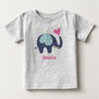 Cute Grey Elephant and Pink Heart Personalised