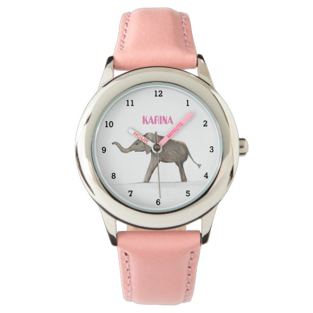 Cute Grey Elephant Animal Girly Kids Watch (Front)