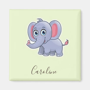 Cute grey elephant green magnet