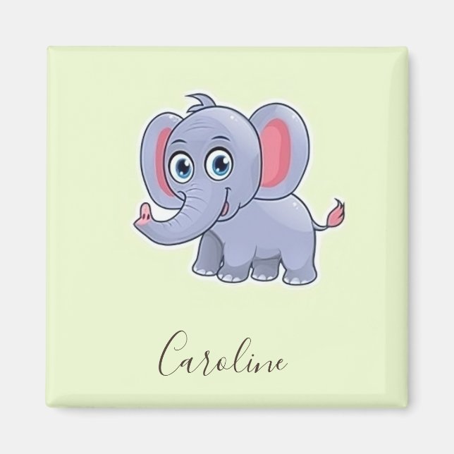 Cute grey elephant green magnet (Front)
