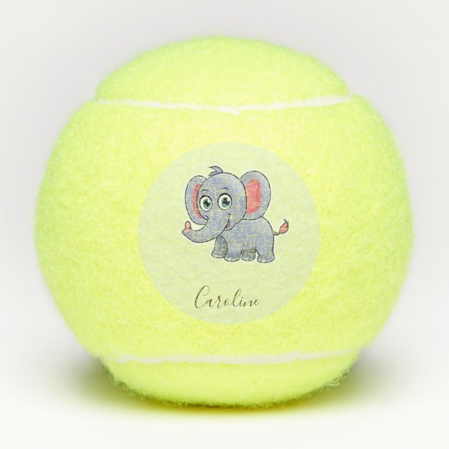Cute grey elephant green tennis balls (Front)