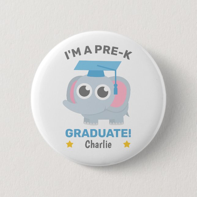 Cute Grey Elephant, I am a Pre-K Graduate, 6 Cm Round Badge (Front)