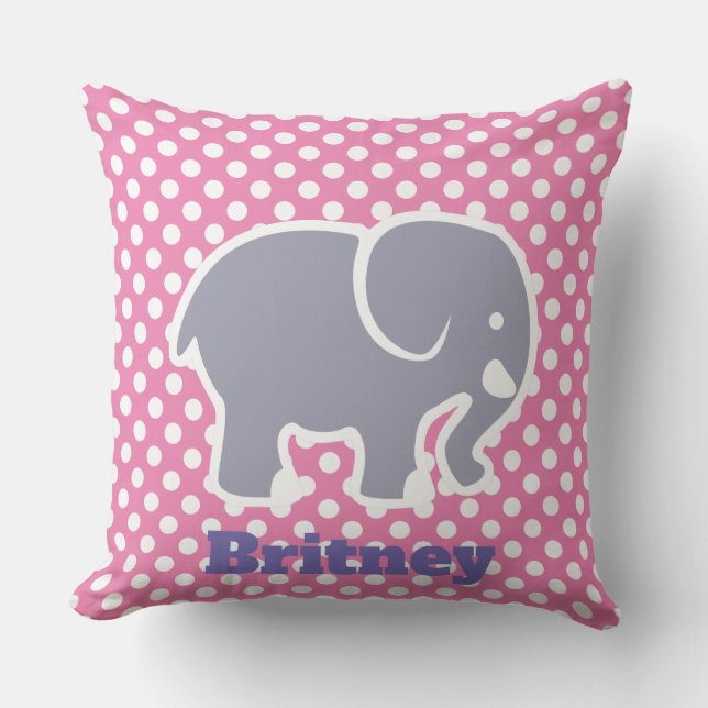 Cute Grey Elephant On Polka Dot pattern Monogram Cushion (Front)